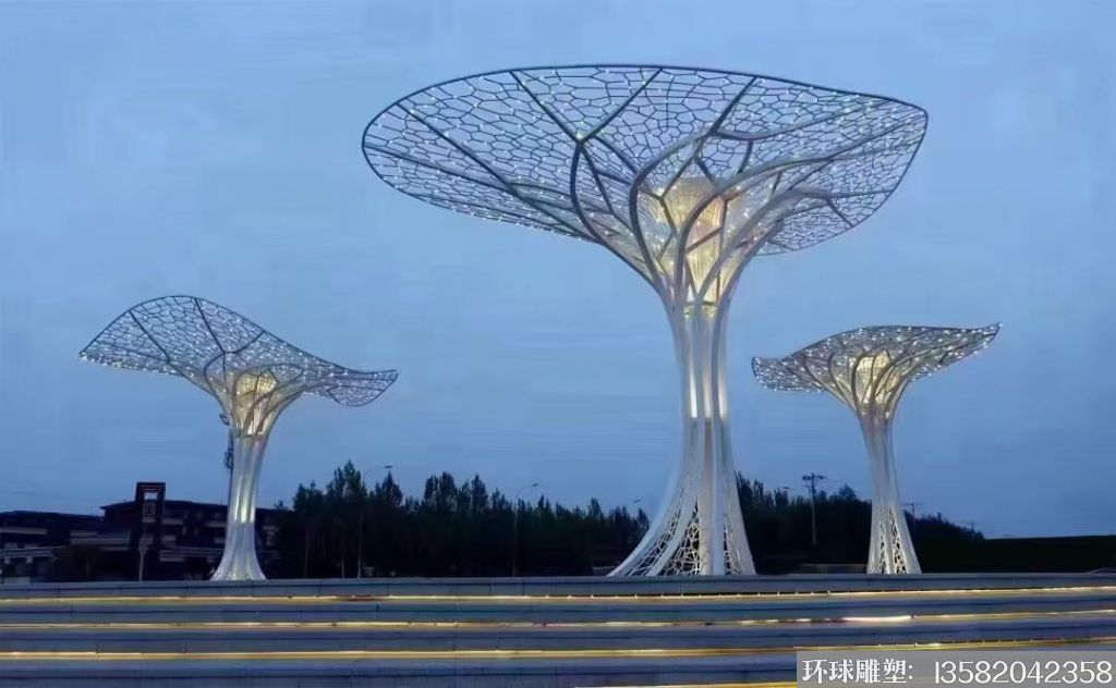 不銹鋼大型樹雕塑，燈光樹雕塑